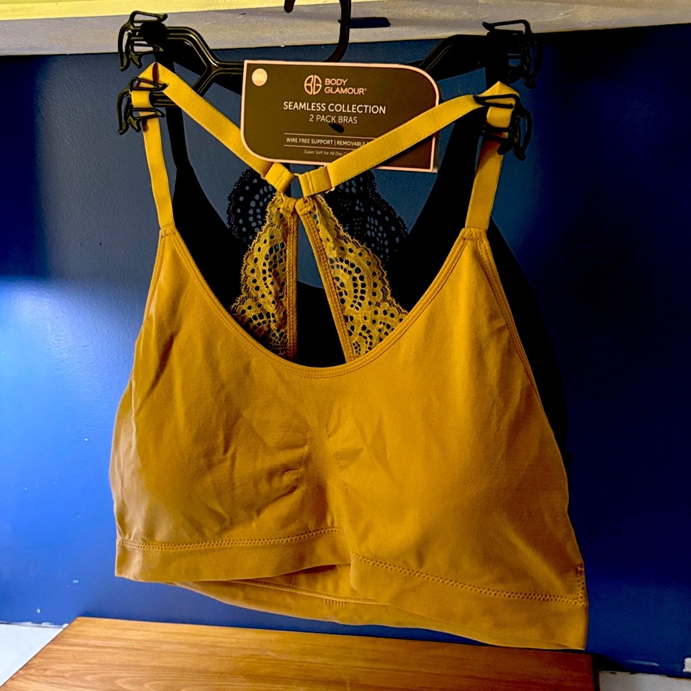 New Body Glamour Seamless Beige and Black Bralette Duo size 2XL